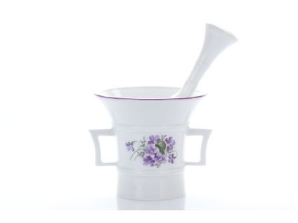 Porcelánový hmoždíř s tloukem, 21 cm, fialky, Český porcelán