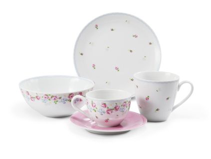 Snídaňová souprava, český porcelán, RoseLine, kvítky, Leander, 5 d., var. 2