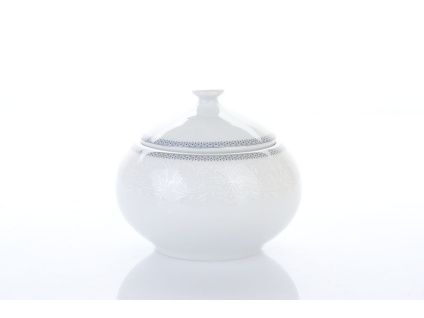 Cukřenka, český porcelán, Opal, 0,2 l, bílá krajka, šedý lem, Thun 1794