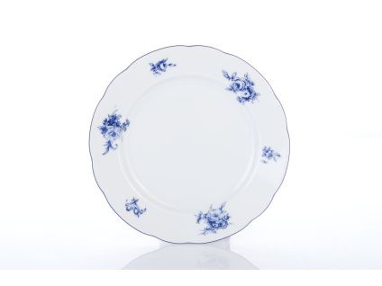 Talíř dezertní, český porcelán, Rose, 19 cm, modré růže, Thun