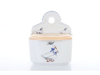 Dóza závěsná s nápisem Sůl, 700 ml, husy, Český porcelán