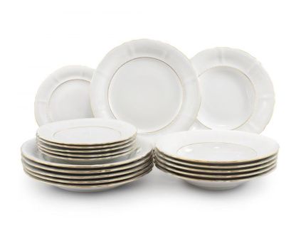 Talířová sada, český porcelán, Sonáta, zlatý proužek, Leander, 18 d.