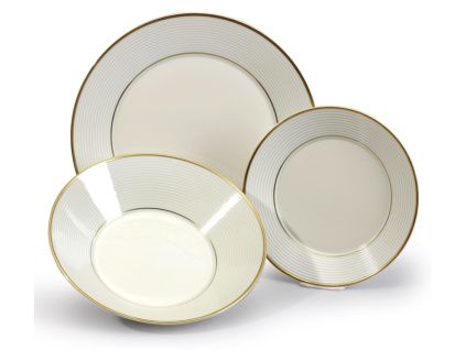 Lea, sada talířů, český porcelán, slonová kost, zlato, Thun, 18 ks