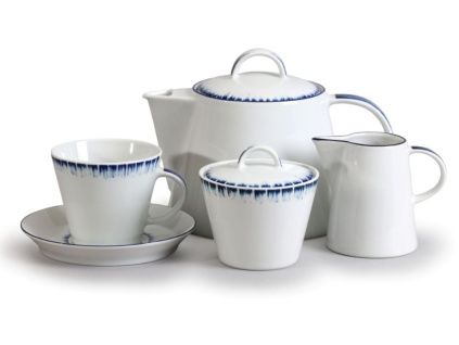 Čajová souprava, český porcelán, Tom, rozpitá modř, Thun, 15 d.