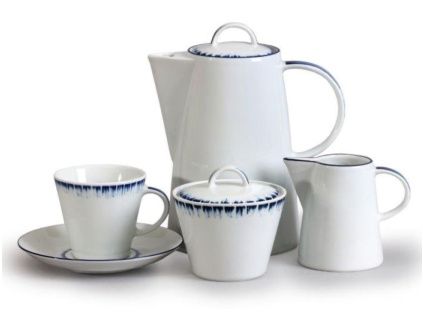 Kávová souprava, český porcelán, Tom, rozpitá modř, Thun, 15 d.