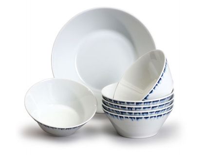 Tom, kompotová souprava, český porcelán, rozpitá modř, 7 d.