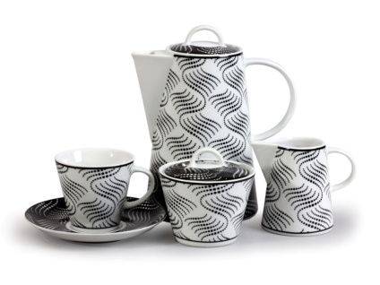 Kávová souprava, český porcelán, Tom, vlnky, Thun, 15 d.