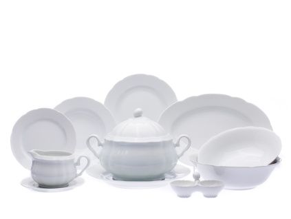 Jídelní souprava, bílá, český porcelán, Rose, Thun, 25 d.