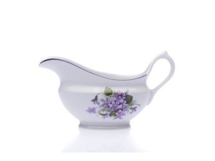 Porcelánový omáčník oválný, 0,30 l, fialky, Český porcelán