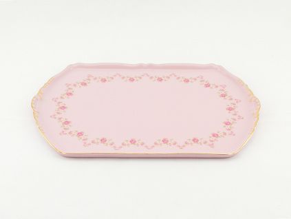 Podnos čtyřhranný Sonáta 28 cm, růžový porcelán, kytičky, Leander