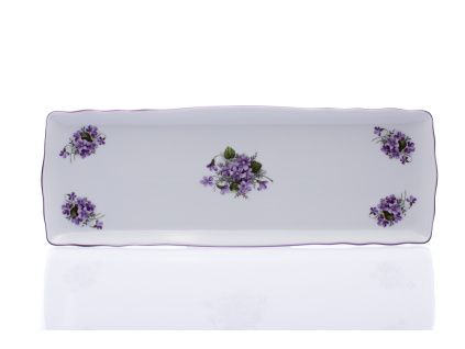Podnos čtyřhranný, 45 x 16 cm, fialky, Český porcelán