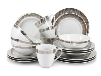 Jídelní souprava, český porcelán, Andělská křídla, platina, Leander, 20 d.