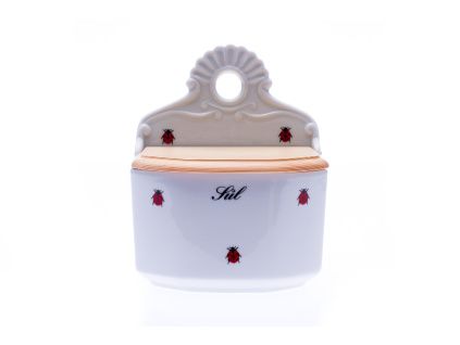 Dóza závěsná s nápisem sůl, 700 ml, porcelán, berušky, Dubí