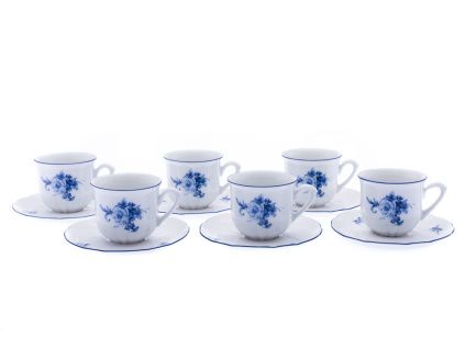 Rose, šálky s podšálkem, porcelán, modré růže, 100 ml, Thun, 6 ks