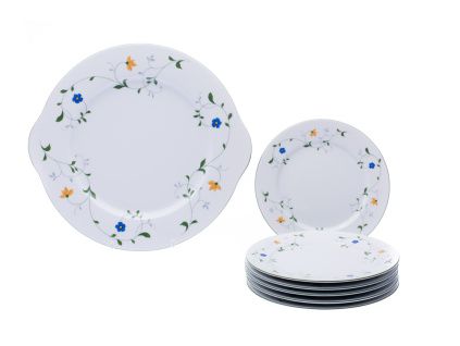 Koláčová sada, porcelán, luční kvítí, Jana, Thun, 7 d.