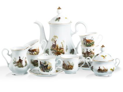 Mary-Anne, kávová souprava, myslivecký porcelán, Leander, 15 d.