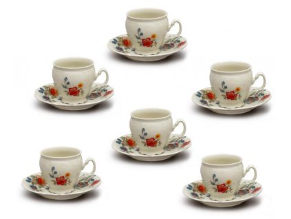 Bernadotte, moka šálky a podšálky, 90 ml, slonová kost, květiny, Thun, 6 ks