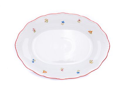 Ovál, 32 cm, Ophelia, házenka s červ. proužkem, porcelán Thun RZ