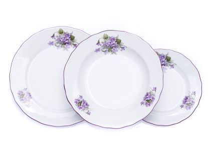 Talířová sada, talíř mělký 26 cm, fialky, Český porcelán