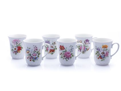 Sada hrnků Derby, 0,25 l, pestré květy, 6 ks, Český porcelán