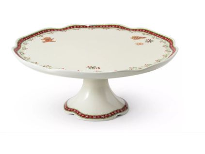 Dortový talíř na noze, 28 cm, perníčky, vánoční porcelán, Leander