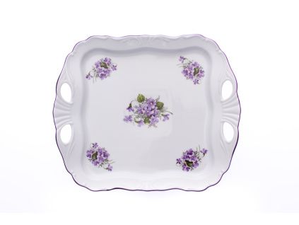 Porcelánový podnos, 30 x 25 cm, fialky, Český porcelán