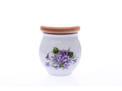 Dóza s nápisem cukr, 10,4 cm, fialky, Český porcelán
