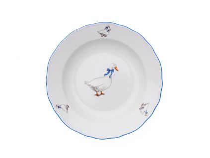 Talíř hluboký, 24 cm, husy, Český porcelán