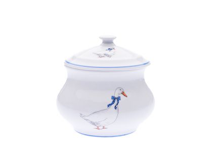 Dóza zeleninová s víkem, 12,4 cm, husy, Český porcelán