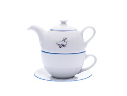 Souprava šálku a konvičky Sonne, porcelán, husy, Dubí