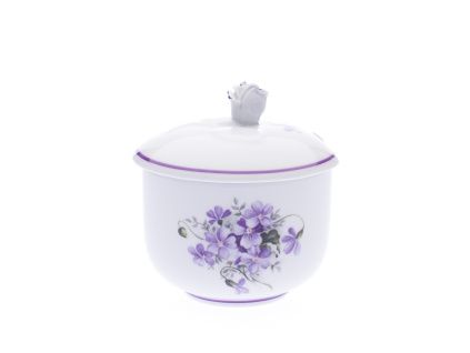 Cukřenka s víčkem s výřezem 200 ml, fialky, Český porcelán