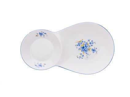 Snídaňový tácek dvojitý 29,8 cm x 16,7 cm, pomněnky, Český porcelán