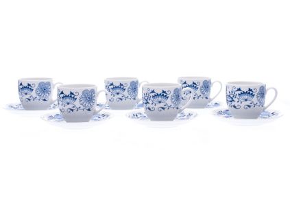 Sada kávových šálků s podšálkem, český porcelán, 100 ml, Saphyr, cibulák, Thun, 6 ks