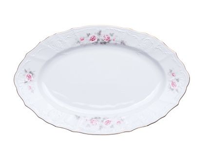 Ovál Bernadotte, 39 cm, růžičky se zlatou linkou, Thun