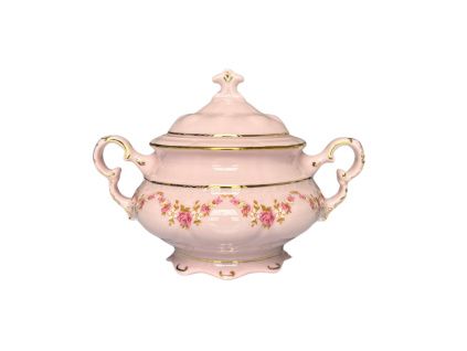 Cukřenka 2 ucha, růžový porcelán, růžičky, 350 ml, Leander