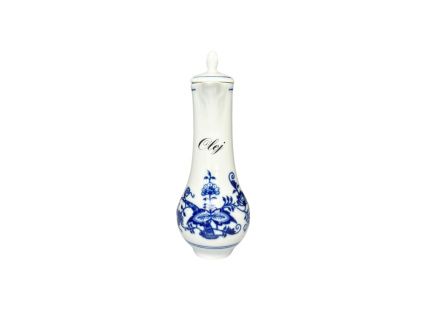 Karafka s víčkem s nápisem olej,  0,14 l,  cibulák, Český porcelán