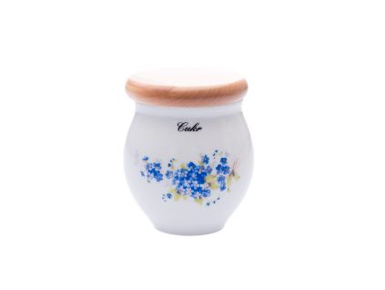 Dóza s nápisem cukr, 10,4 cm, Pomněnky, Český porcelán