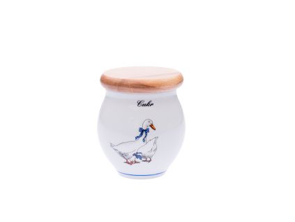 Dóza s nápisem cukr, 10,4 cm, husy, Český porcelán