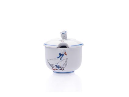 Cukřenka s víčkem s výřezem 0,20 l,  husy, Český porcelán