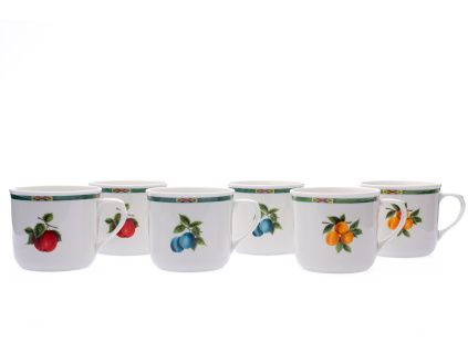 Sada hrnků Vařák, 0,65 l, ovoce, slonová kost, porcelán Dubí, 6 ks