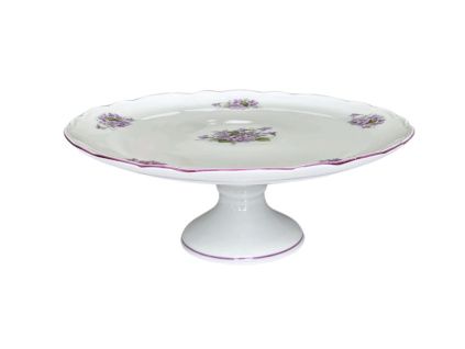 Talíř dortový na noze, 31 cm, fialky, Český porcelán