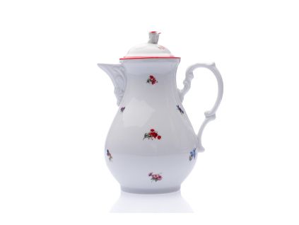 Konvice kávová s víčkem  1,55 l, házenka s červeným proužkem, Český porcelán