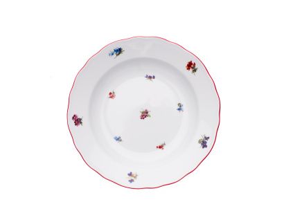 Talíř hluboký, 24 cm, házenka s červeným proužkem, Český porcelán