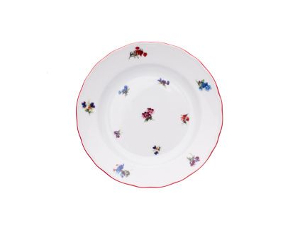 Talíř dezertní, 19 cm, házenka s červeným proužkem, Český porcelán