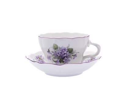 Šálek s podšálkem D 0,40 l, fialky, Český porcelán