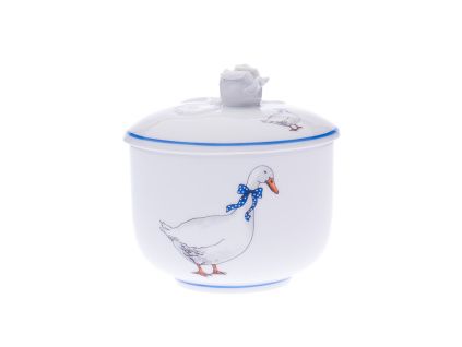 Cukřenka s víčkem bez výřezu  0,30 l, husy,  Český porcelán