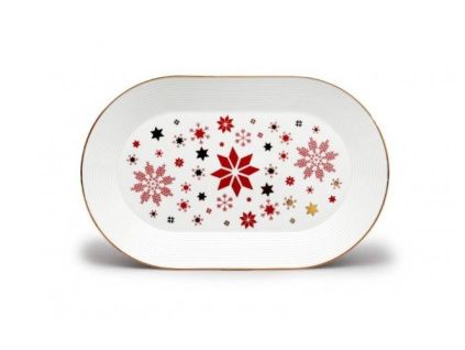 Mísa oválná, 32 cm, Lea, vánoční červené vločky, zlato, Thun