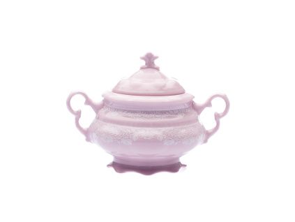 Cukřenka 2 ucha, 0,35 l, růžový porcelán, Sonáta, bílá krajka, Leander