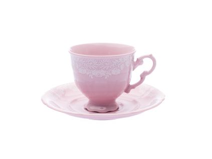 Šálek kávový s podšálkem, 0,15 l, Sonáta, bílá krajka, růžový porcelán, Leander