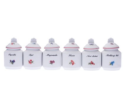 Sada dóz na koření, 200 ml, rakouská házenka, červený proužek, Český porcelán, 6 ks